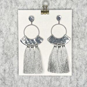 Silver Tassel Bold Statement Earrings